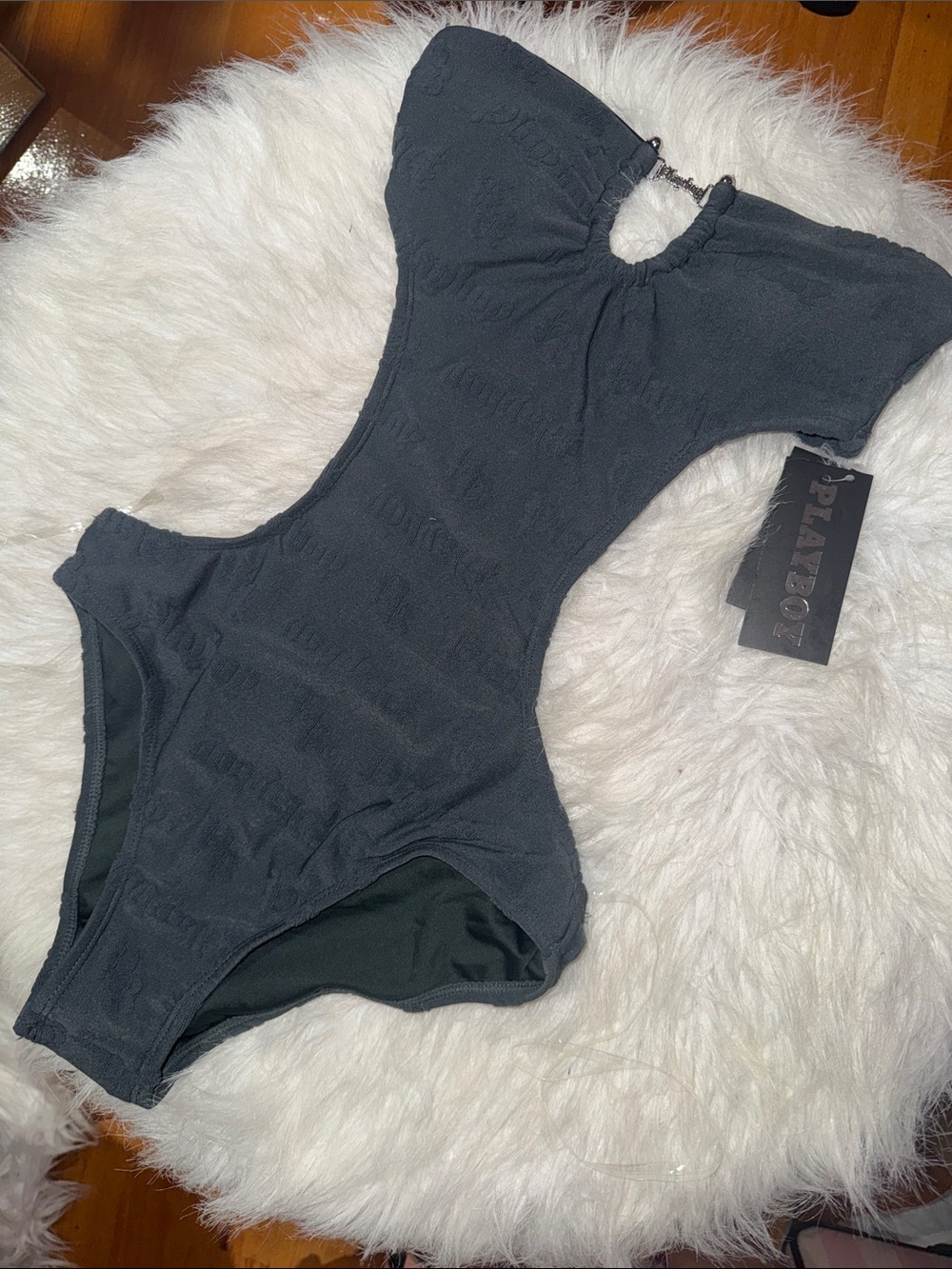 PLAYBOY Green Textured XS One-Piece Bathing Suit Bodysuit